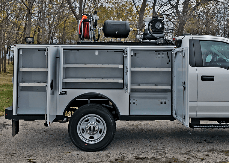 underhood air compressor and air reel and tank