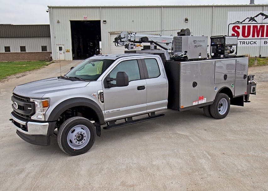 silver custom service truck with 7k hydraulic crane