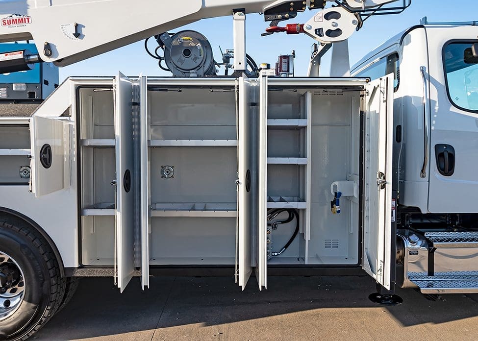 work truck torch bottle storage and open shelving