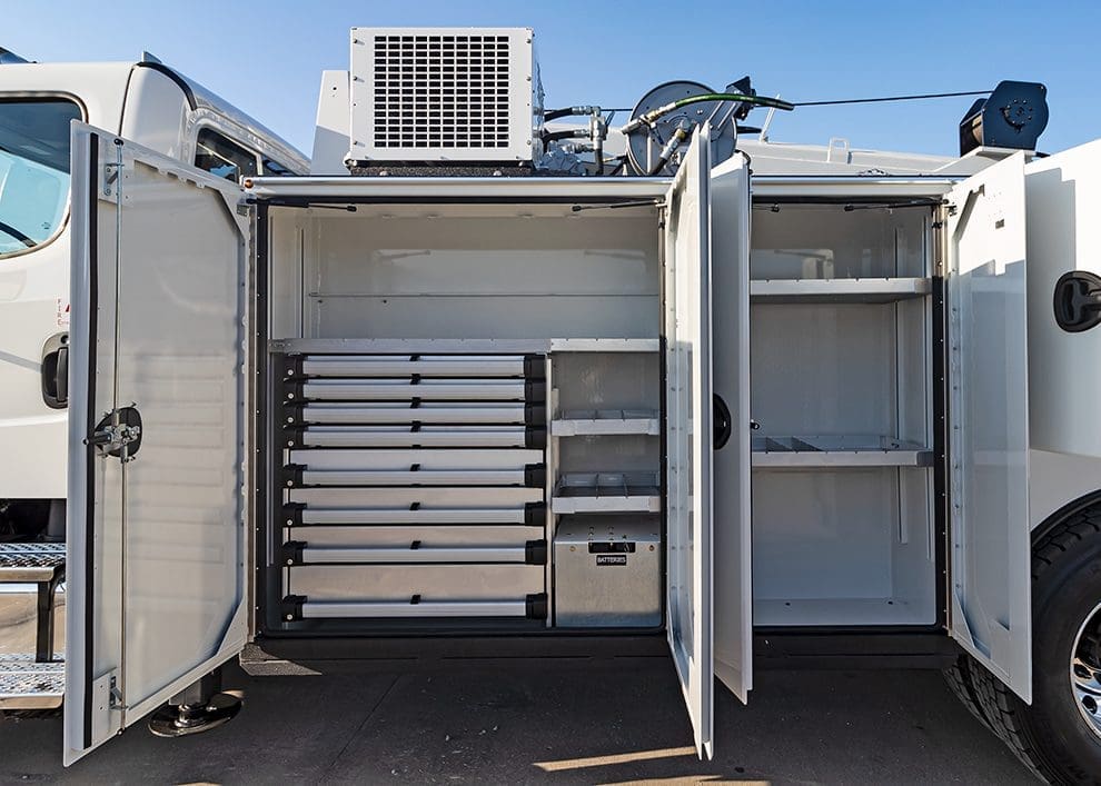 Summit 10 series truck body with tool drawer storage and air compressor