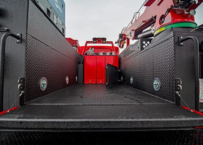 service truck body with cargo area tie-downs