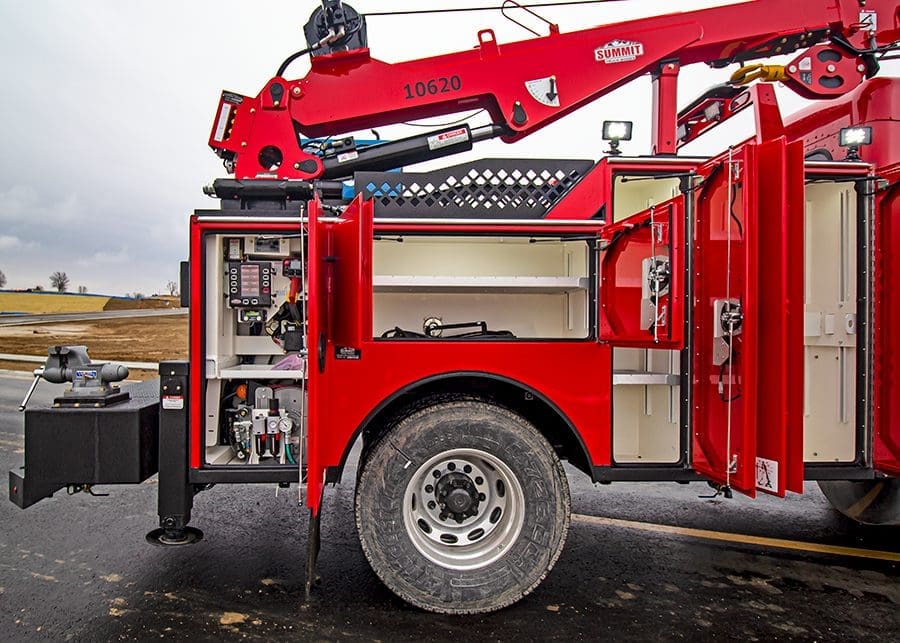 medium duty service truck body storage compartments