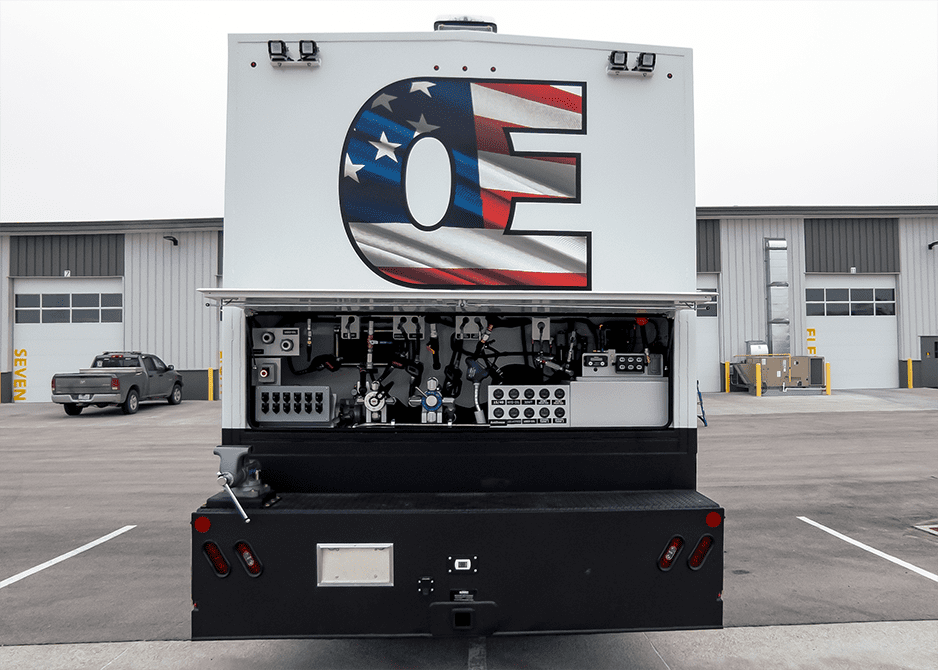 custom Fuel and lube truck rear reel compartment lift up door