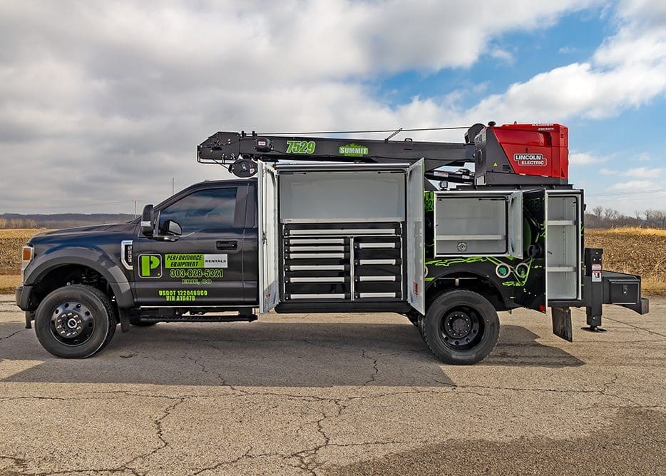 service truck open storage compartments
