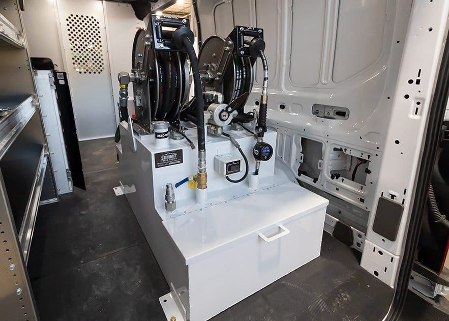 Lube Equipment Option: Aluminum Electric power lubricant sytems for van upfit