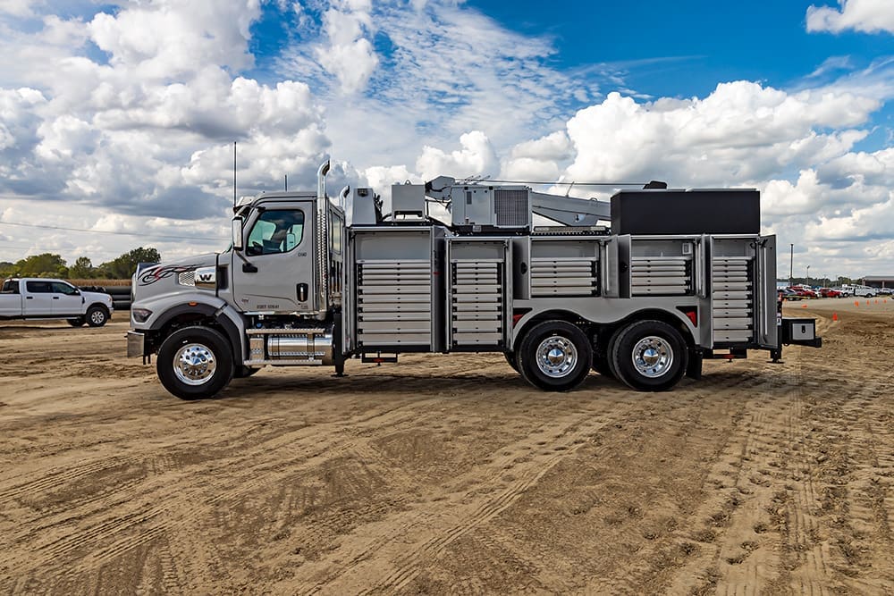 work truck tool storage - tool drawers and bolt bins.
